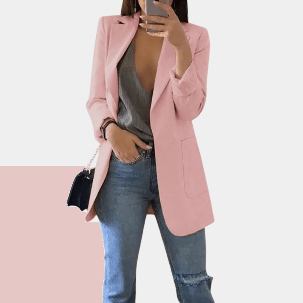 Women's Longline Tailored Blazer: Open Front, Notched Lapel