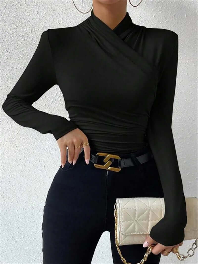 Women's Long Sleeve Wrap Top, V-Neck, Slim Fit