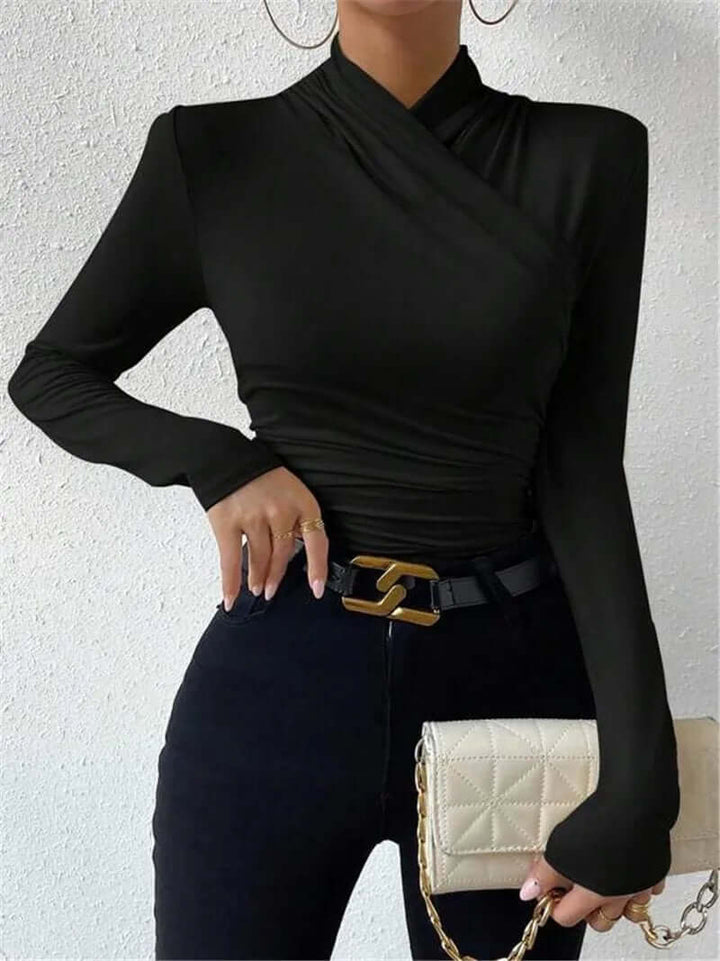 Women's Long Sleeve Wrap Top, V-Neck, Slim Fit