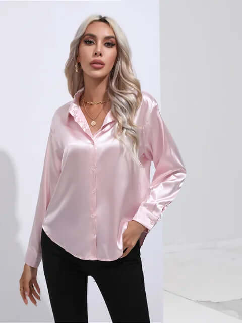 Women's Elegant Satin Long-Sleeve Blouse