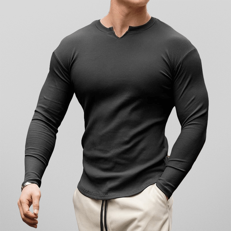 Men's Slim Fit Long Sleeve Ribbed Henley Shirt