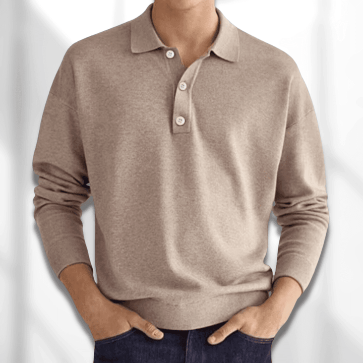 Men's Long Sleeve Knitted Polo Sweater