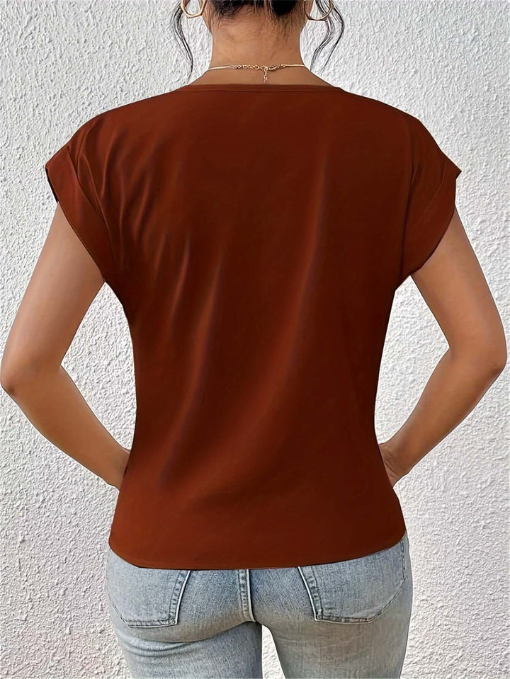 Women's V-Neck Draped Front Blouse: Relaxed Fit Top