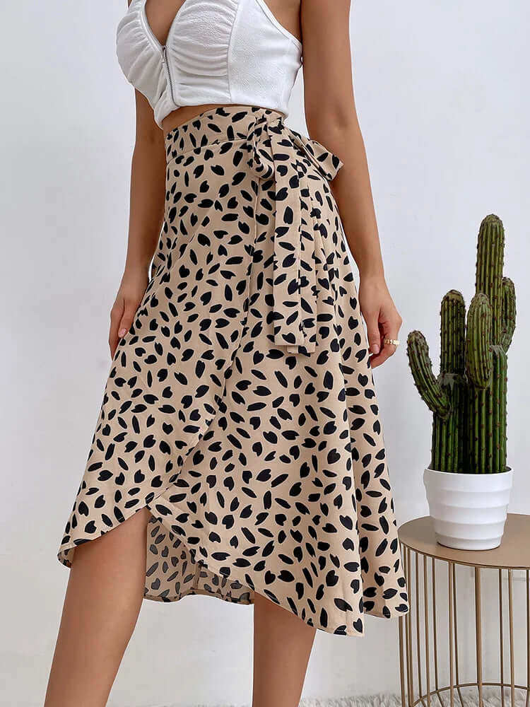 Women's Printed Midi Wrap Skirt with Asymmetrical Hem