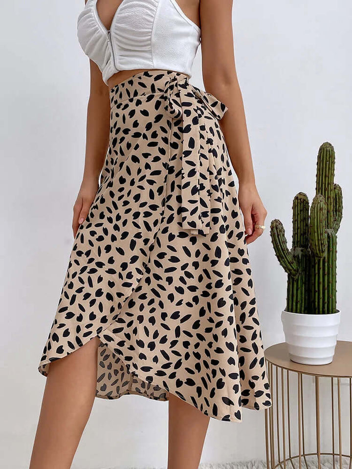Women's Printed Midi Wrap Skirt with Asymmetrical Hem