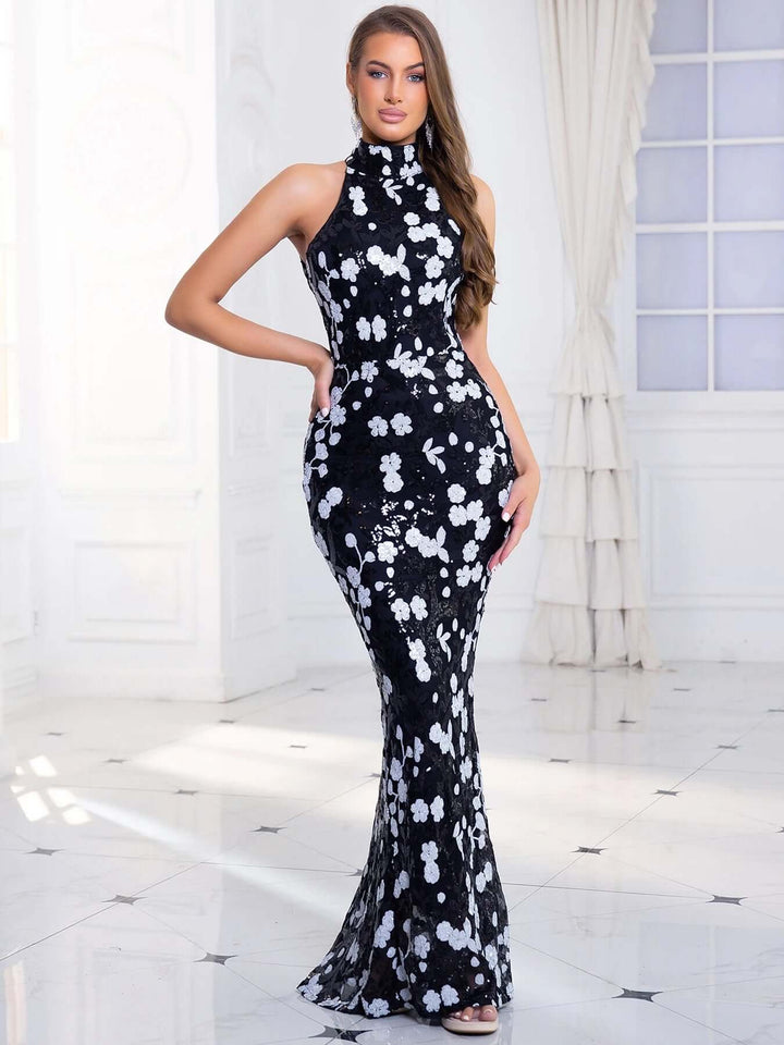 Elegant Floor-Length Sequin Evening Gown