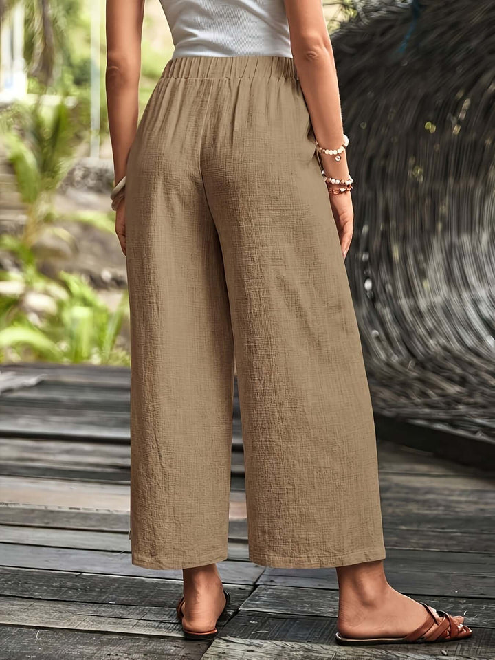 Women's High-Waisted Wide Leg Trousers: Relaxed Fit & Elastic Waist