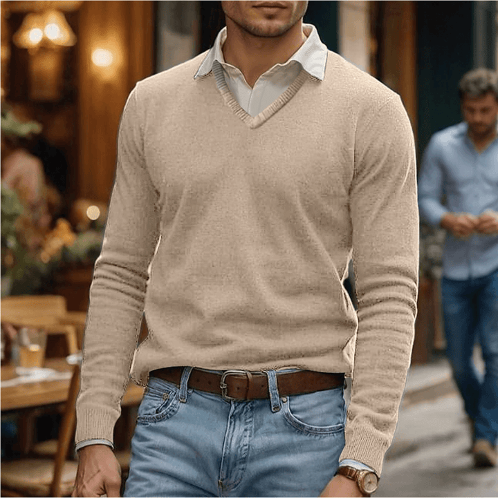 V-Neck Cotton Blend Sweater for Women