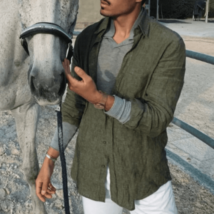 Men's Relaxed Linen Shirt: Breathable Long Sleeve Top