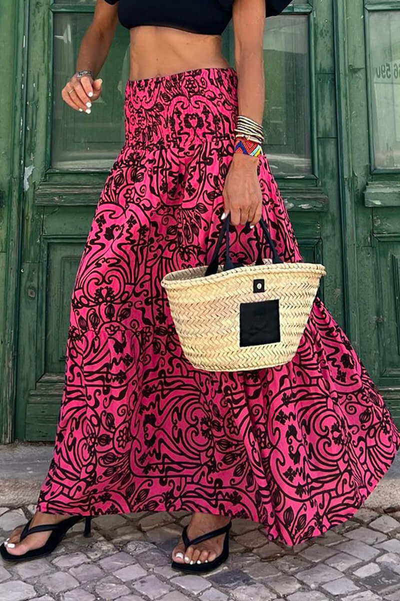 Women's Printed High-Waisted Midi Skirt
