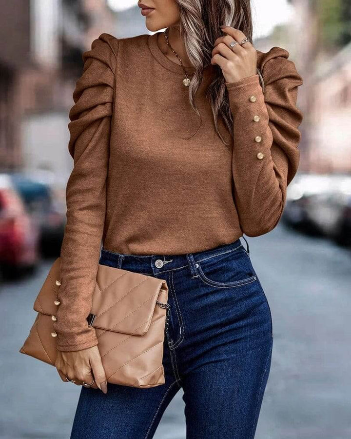 Women's Casual Puff Sleeve Blouse: Long Sleeve Top
