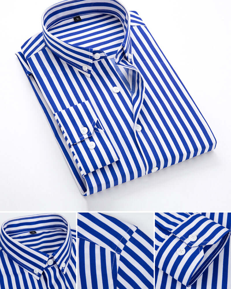 Men's Classic Fit Long Sleeve Striped Dress Shirt