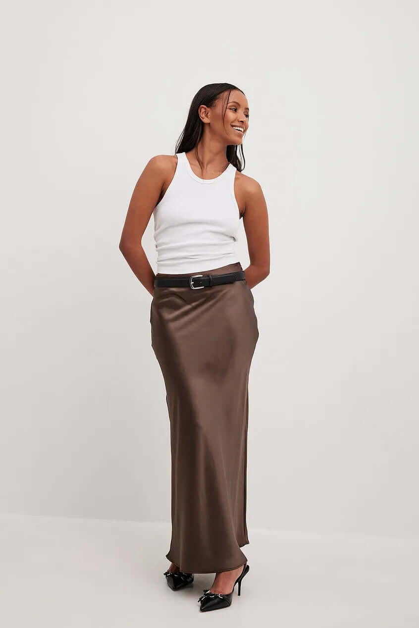 Women's Elegant A-Line Satin Maxi Skirt