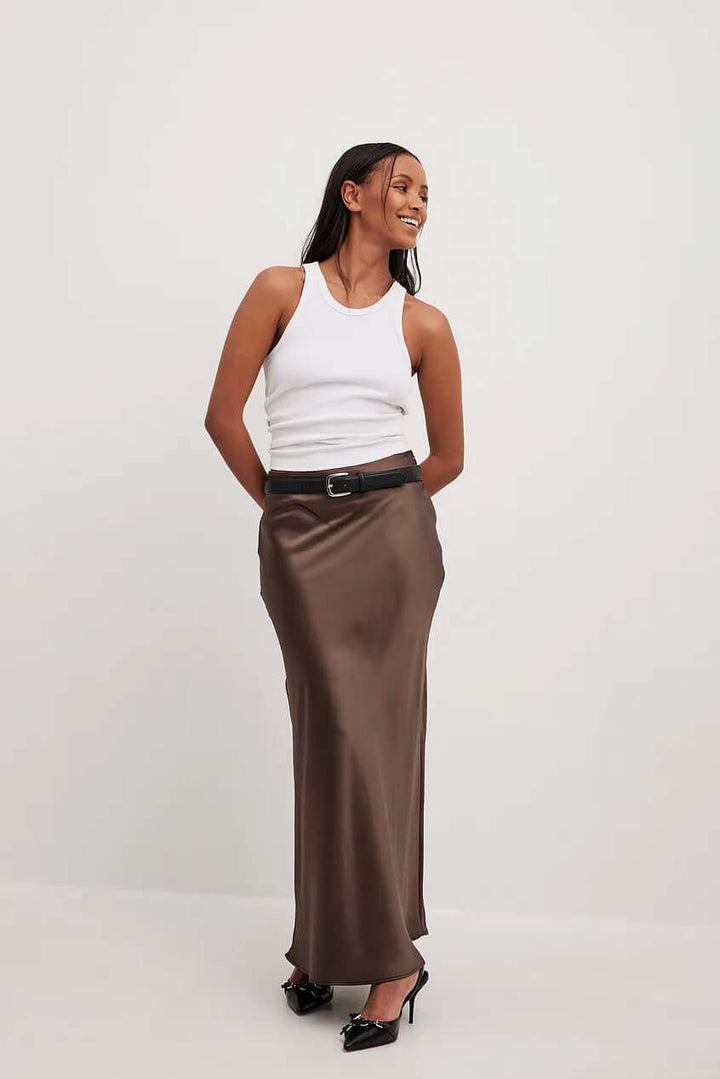 Women's Elegant A-Line Satin Maxi Skirt