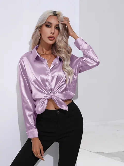 Women's Elegant Satin Long-Sleeve Blouse