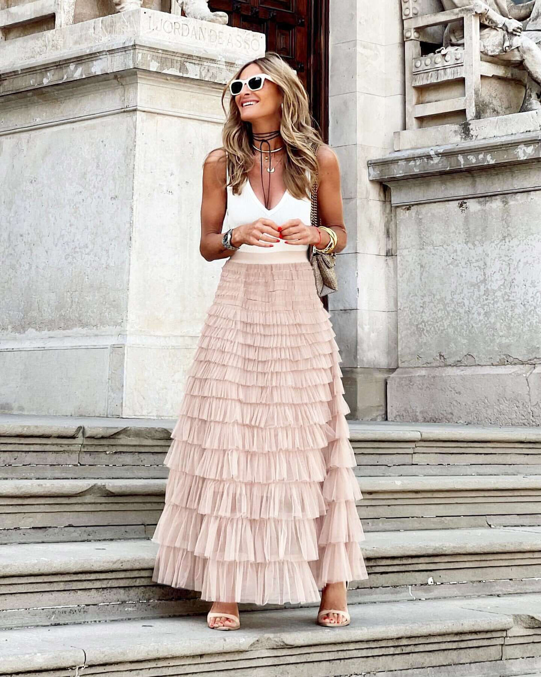 Elegant Layered Tulle Midi Skirt