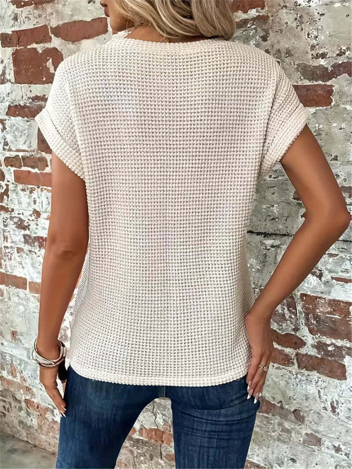 Lightweight Breathable Cotton Blend Top - Casual Round Neck Short Sleeve