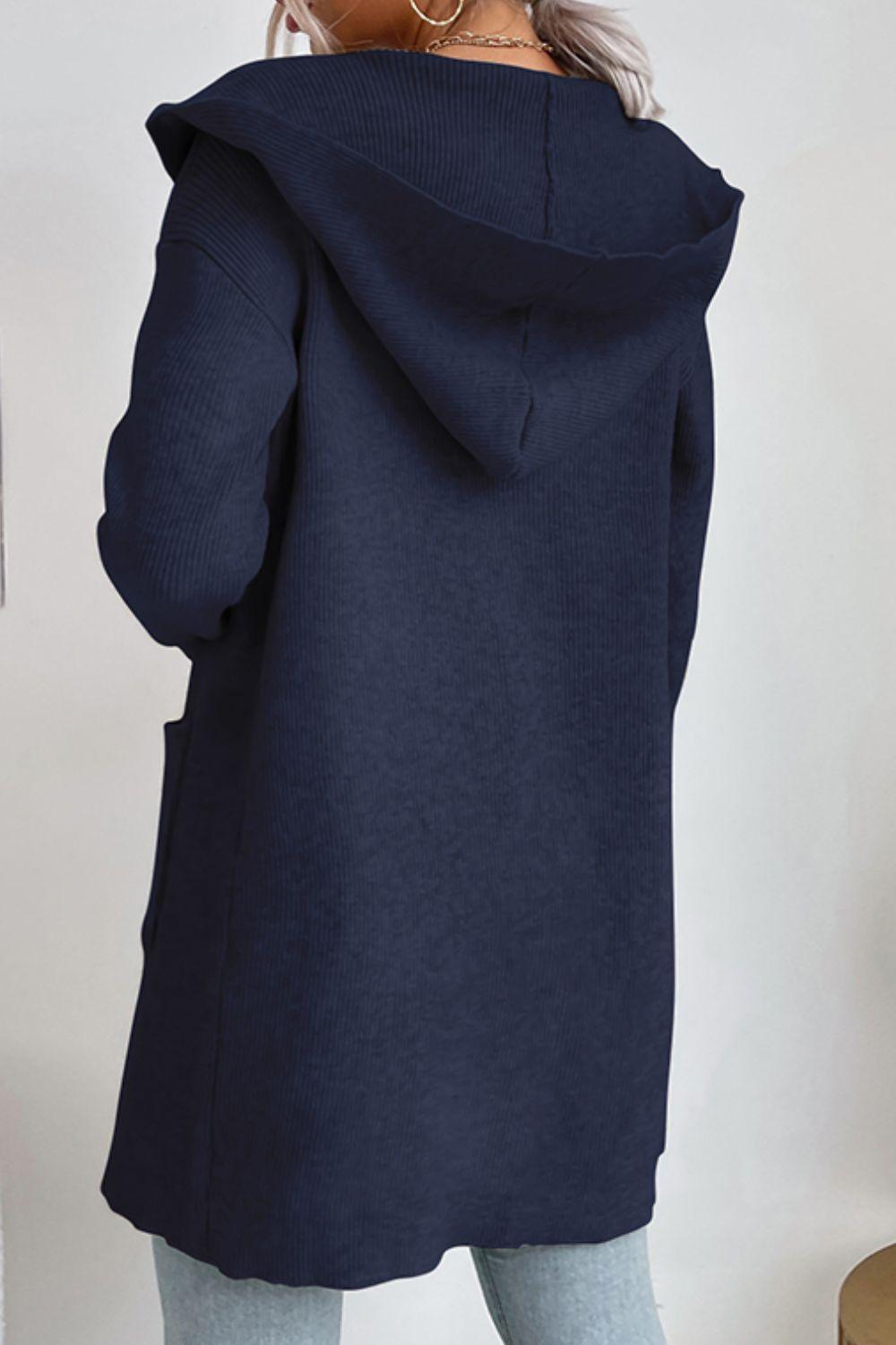 Women's Hooded Ribbed Cardigan: Cozy & Stylish Open-Front Knit