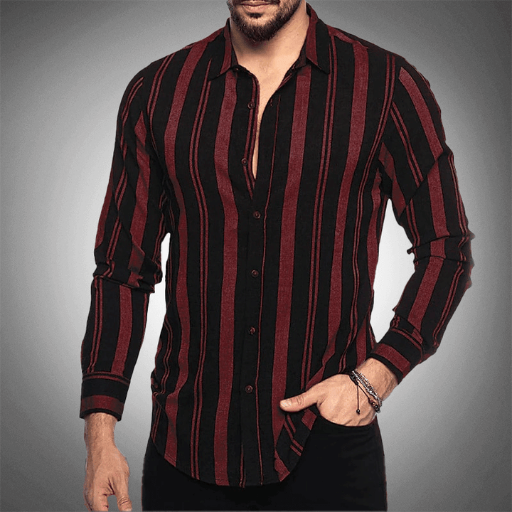 Men's Long Sleeve Striped Shirt: Classic Fit Button-Up