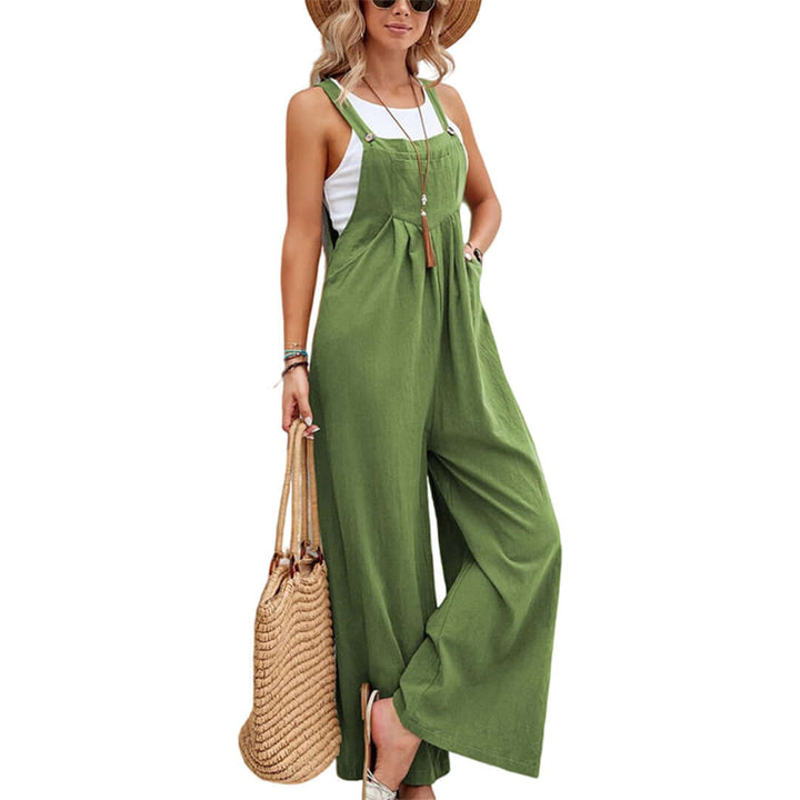 Women's Sleeveless Wide Leg Linen Jumpsuit