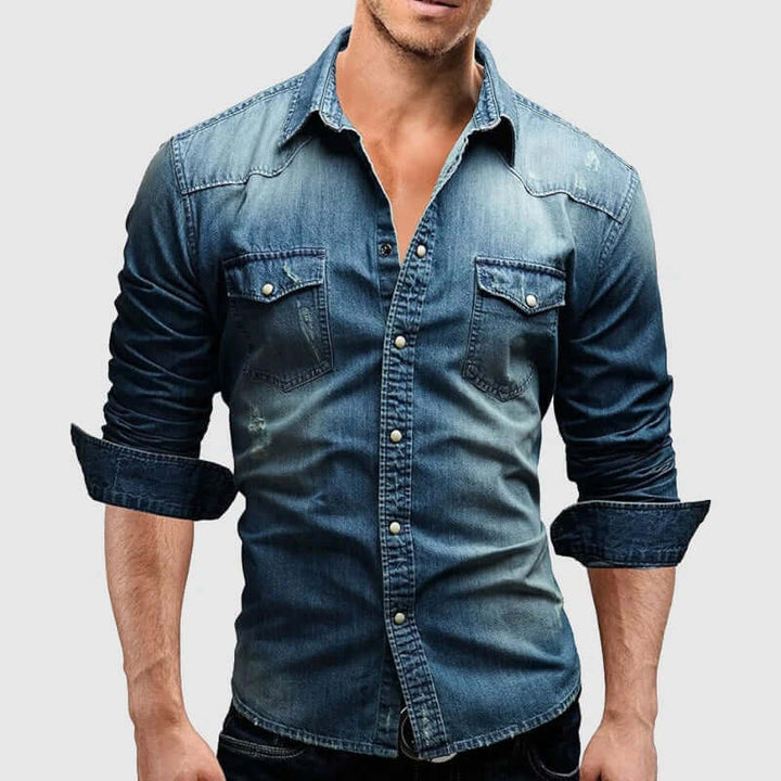 Men's Slim Fit Long Sleeve Denim Shirt