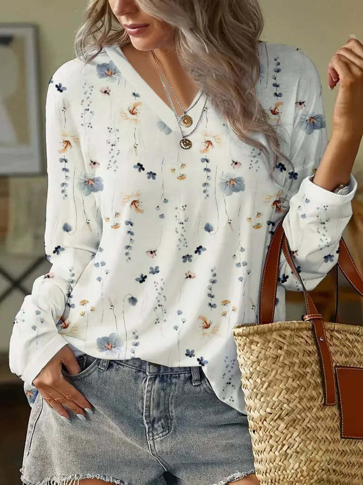 Women's V-Neck Floral Blouse: Elegant & Lightweight Top