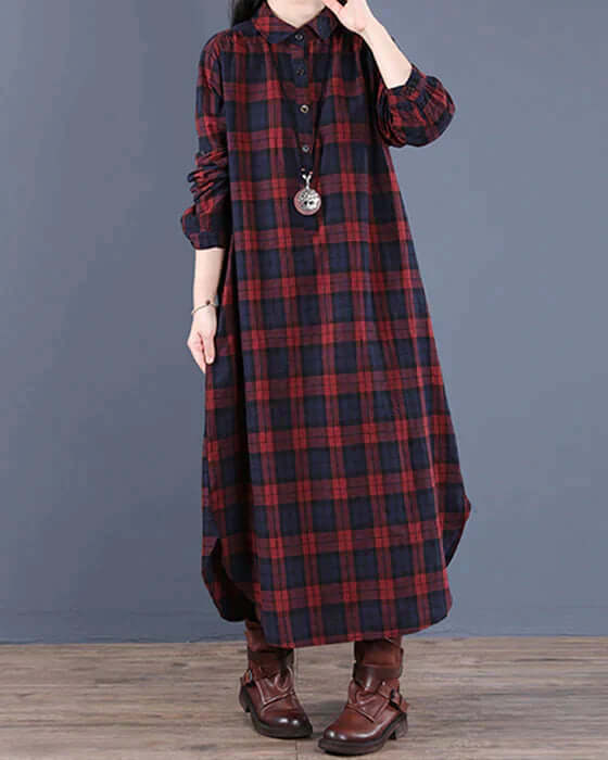 Women's Long Sleeve Plaid Shirt Dress