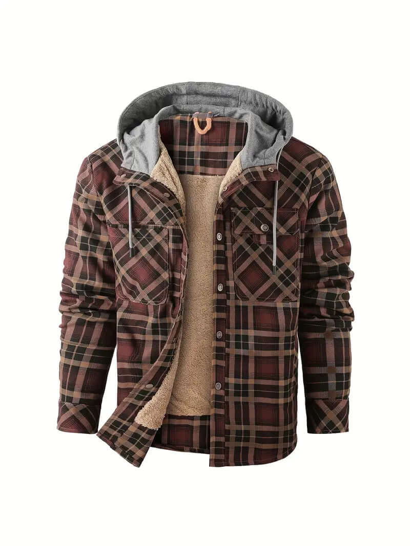 Men's Hooded Checked Regular Fit Jacket