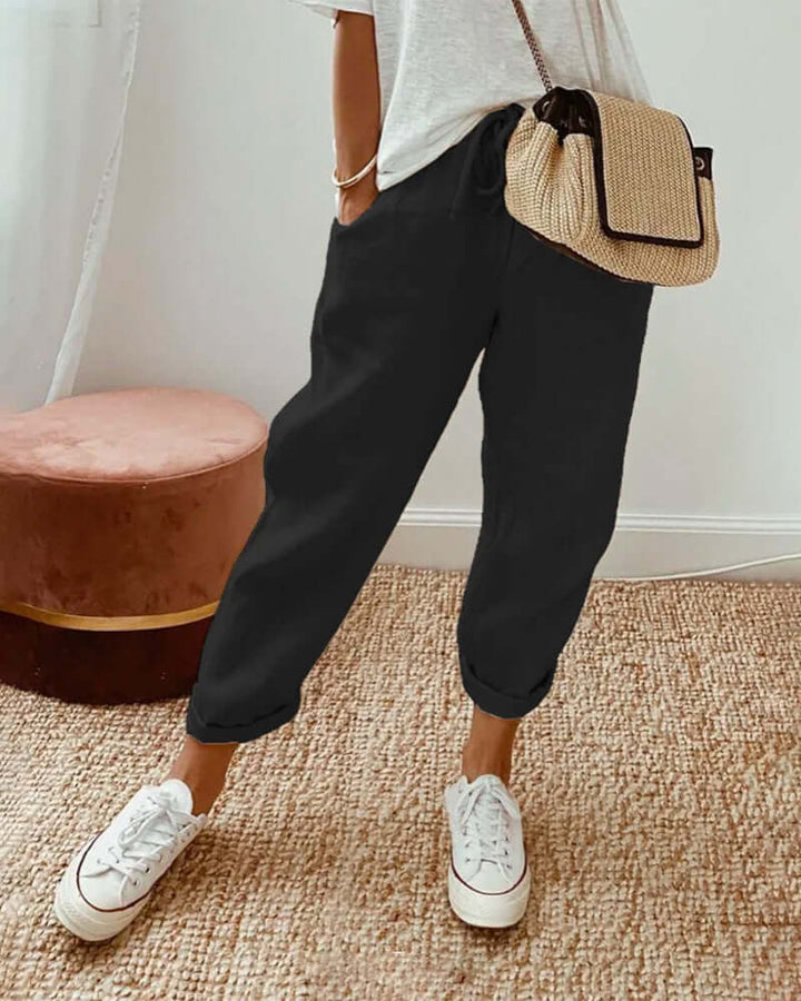 Women's Relaxed Fit Trousers: Casual Everyday Pants with Drawstring Waist