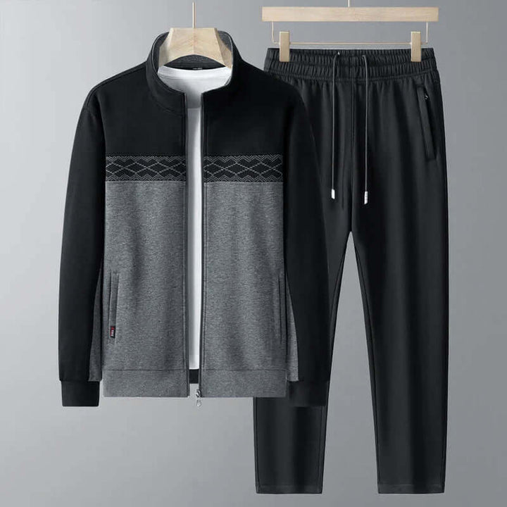 Men's Casual Two-Piece Cardigan Set with Standing Collar