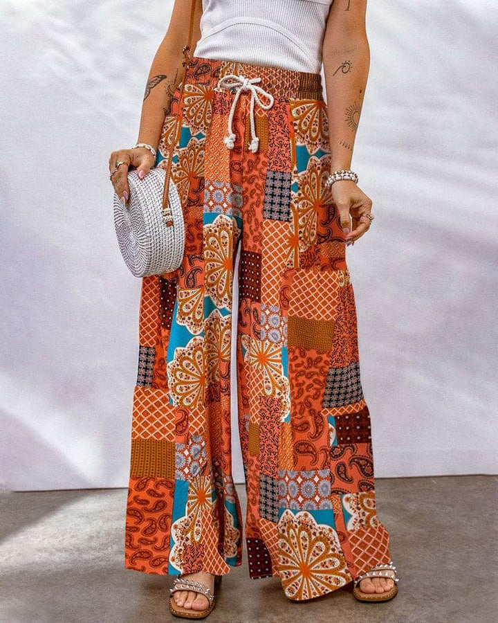 Women's Wide Leg Palazzo Trousers: High Waist, Drawstring, Boho Style