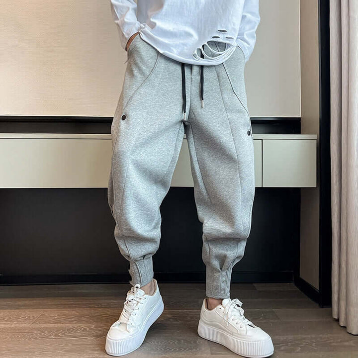 Men's Tapered Cotton Blend Joggers: Elastic Waistband & Cuffed Ankles