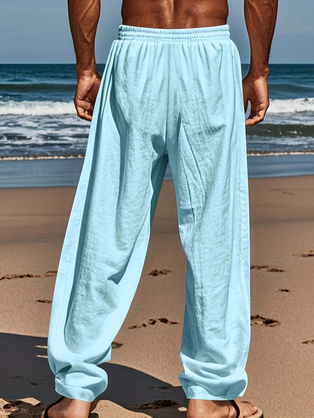 Men's Palm Tree Print Drawstring Beach Pants