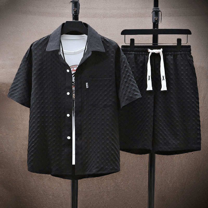 Men's Summer Two-Piece Set: Textured Shirt & Shorts