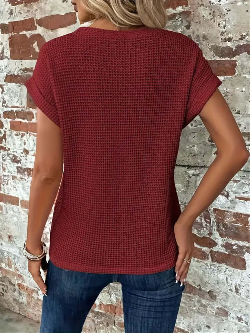 Lightweight Breathable Cotton Blend Top - Casual Round Neck Short Sleeve