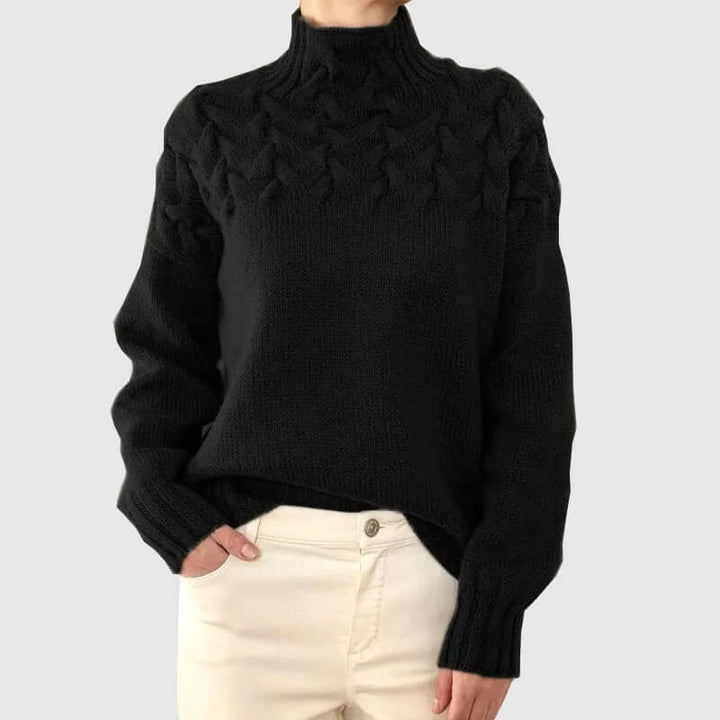 Women's Cable Knit Turtleneck Sweater - Long Sleeve, Warm & Cozy