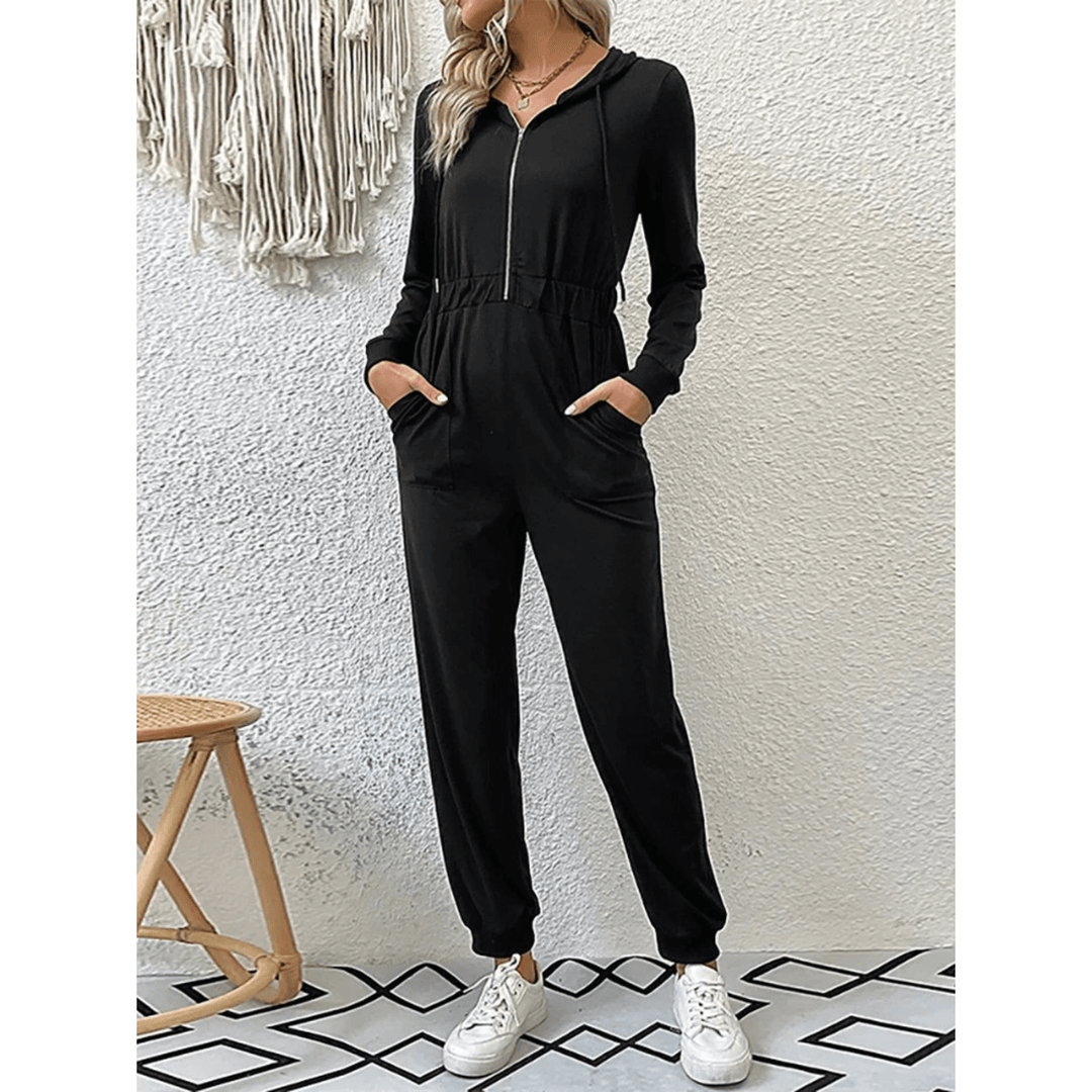 Women's Zip-Up Hooded Long Sleeve Jumpsuit