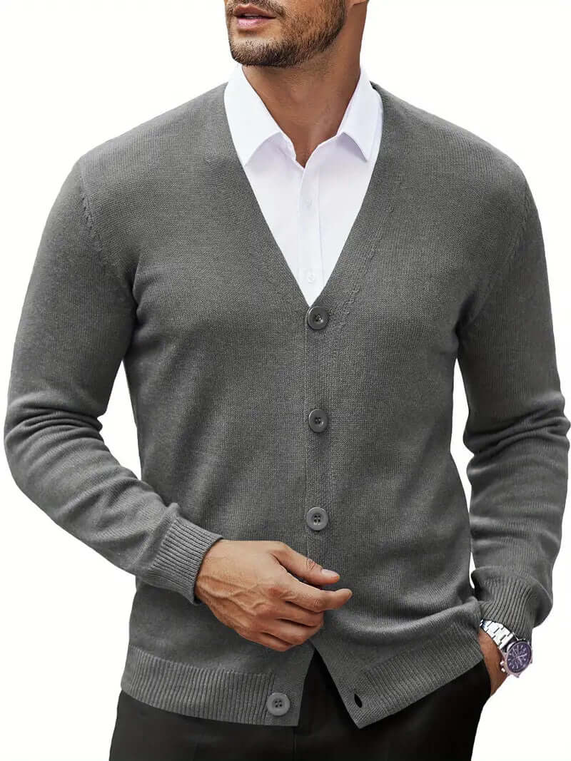 Men's Soft Knit V-Neck Cardigan: Modern Fit, Ribbed Cuffs