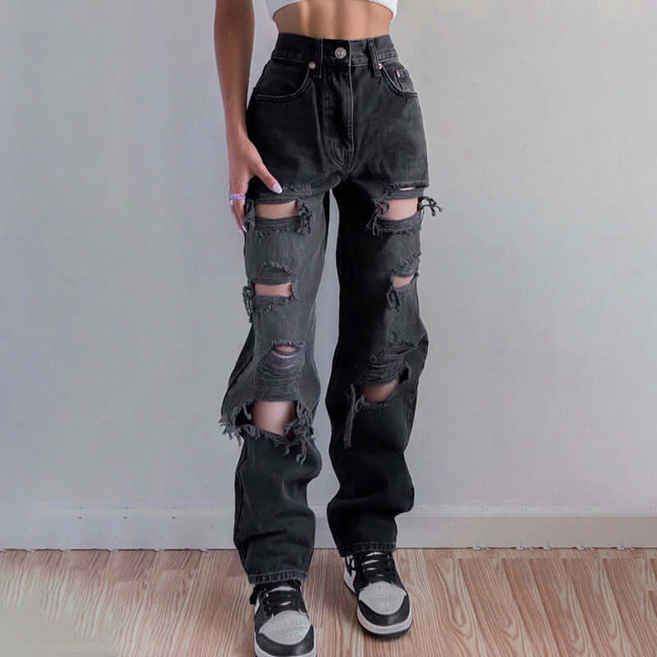 Women's Ripped Hem Jeans: Trendy & Comfortable