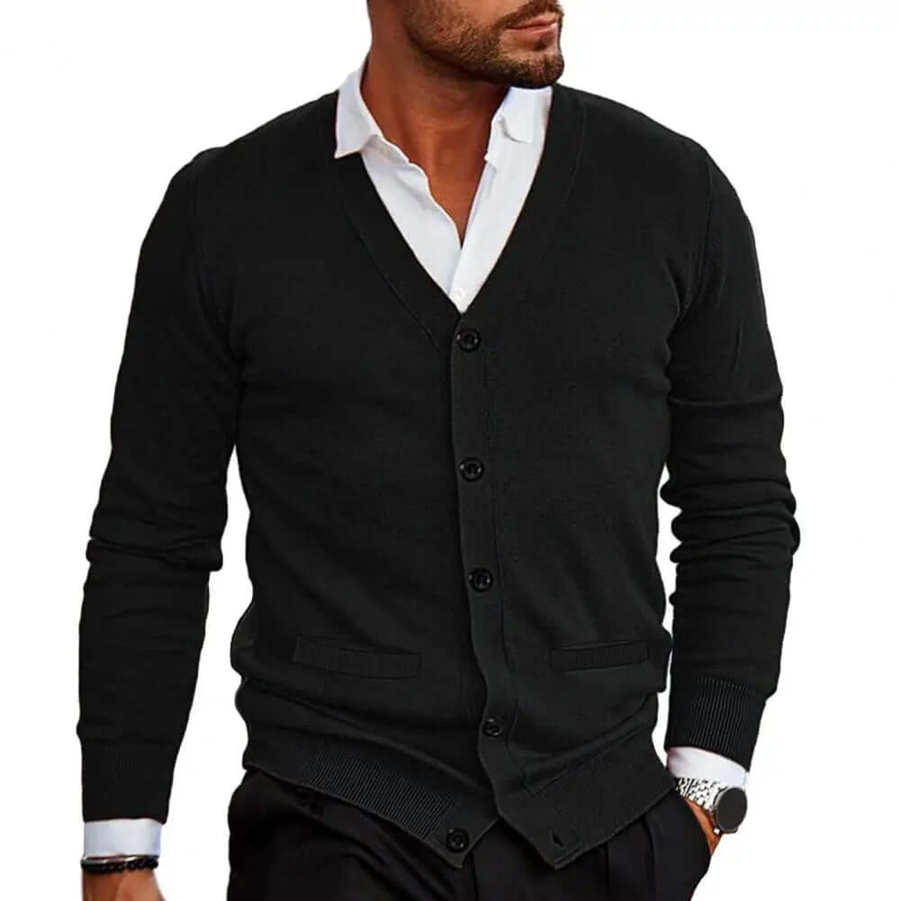 Men's Casual Knitted V-Neck Cardigan - Warm & Stylish
