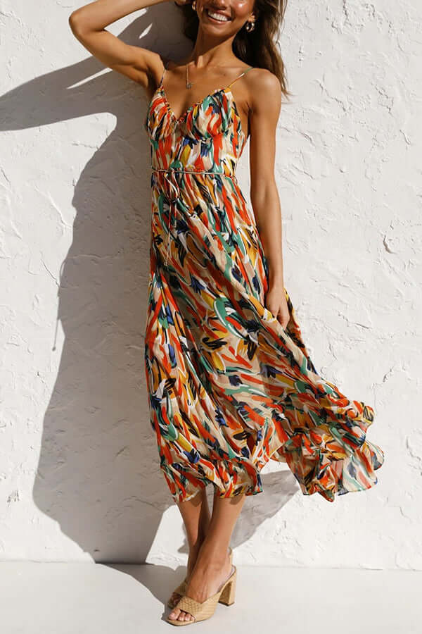 Women's Floral Midi Dress: Long Sleeve, Elegant Fit