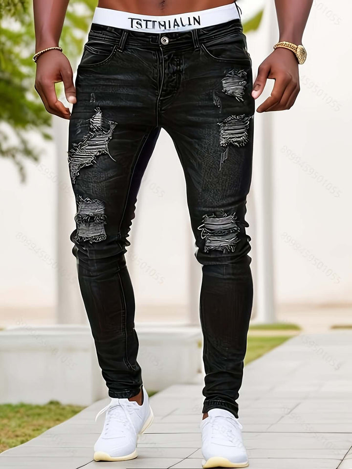 Men's Distressed Skinny Jeans: Ripped Denim, Tapered Fit