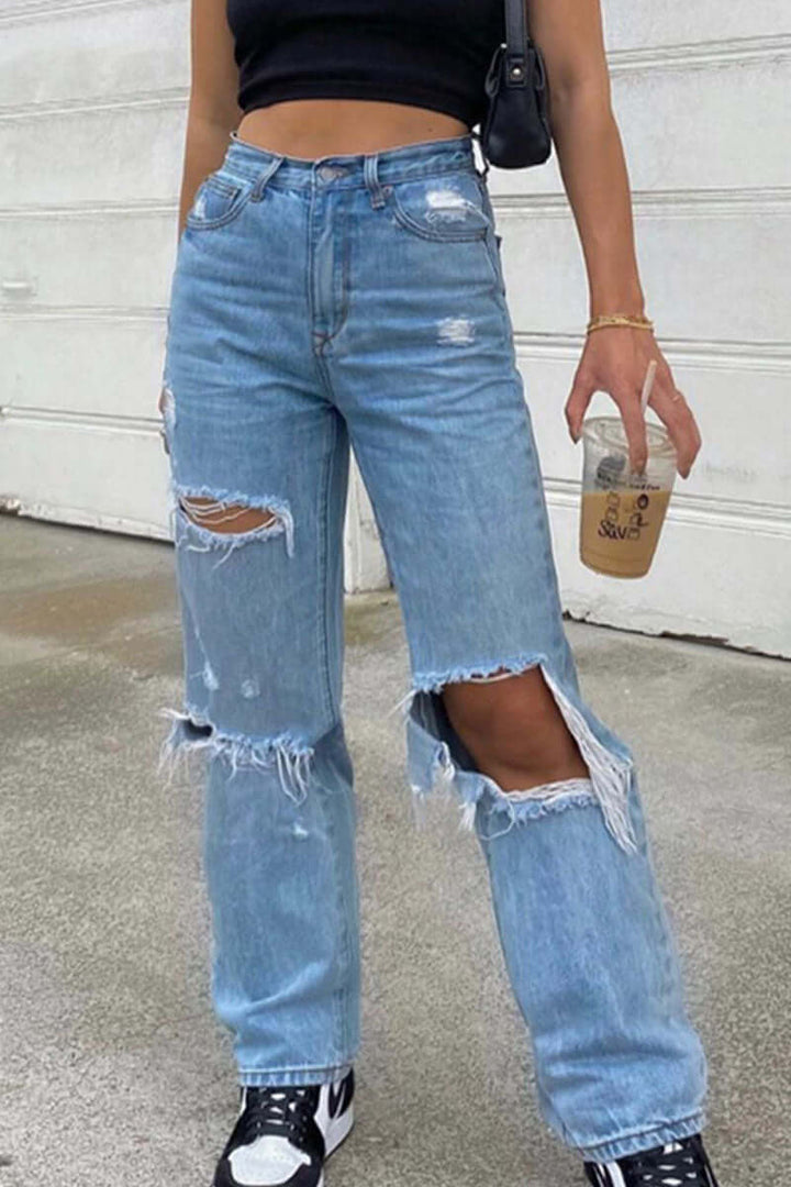 Women's High Waist Ripped Jeans: Casual Slim Fit Pants