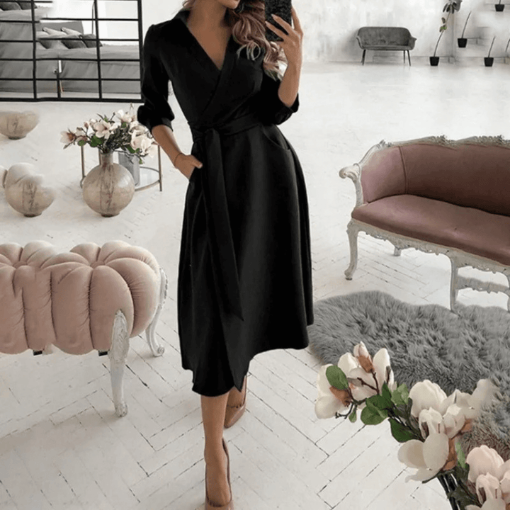 Women's Belted Wrap Midi Dress: Elegant & Versatile
