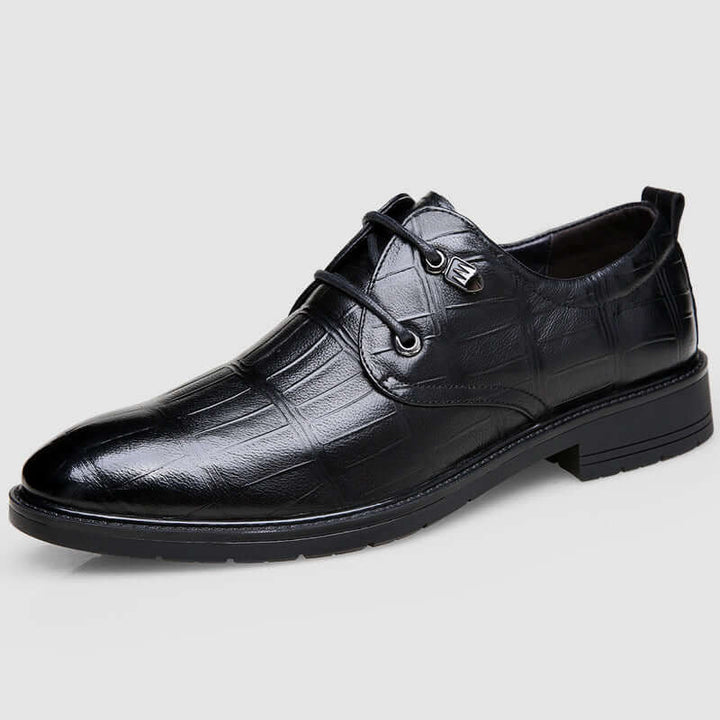 Men's Embossed Leather Lace-Up Shoes: Flat Sole Oxfords