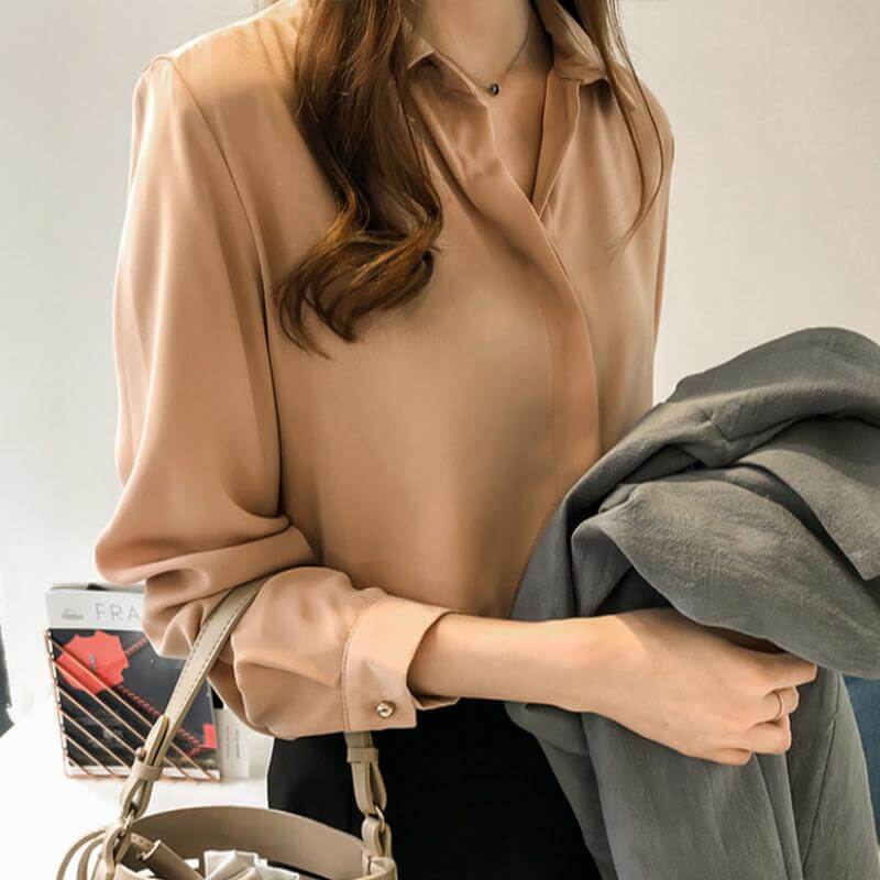 Women's Long Sleeve Elegant Chiffon Blouse