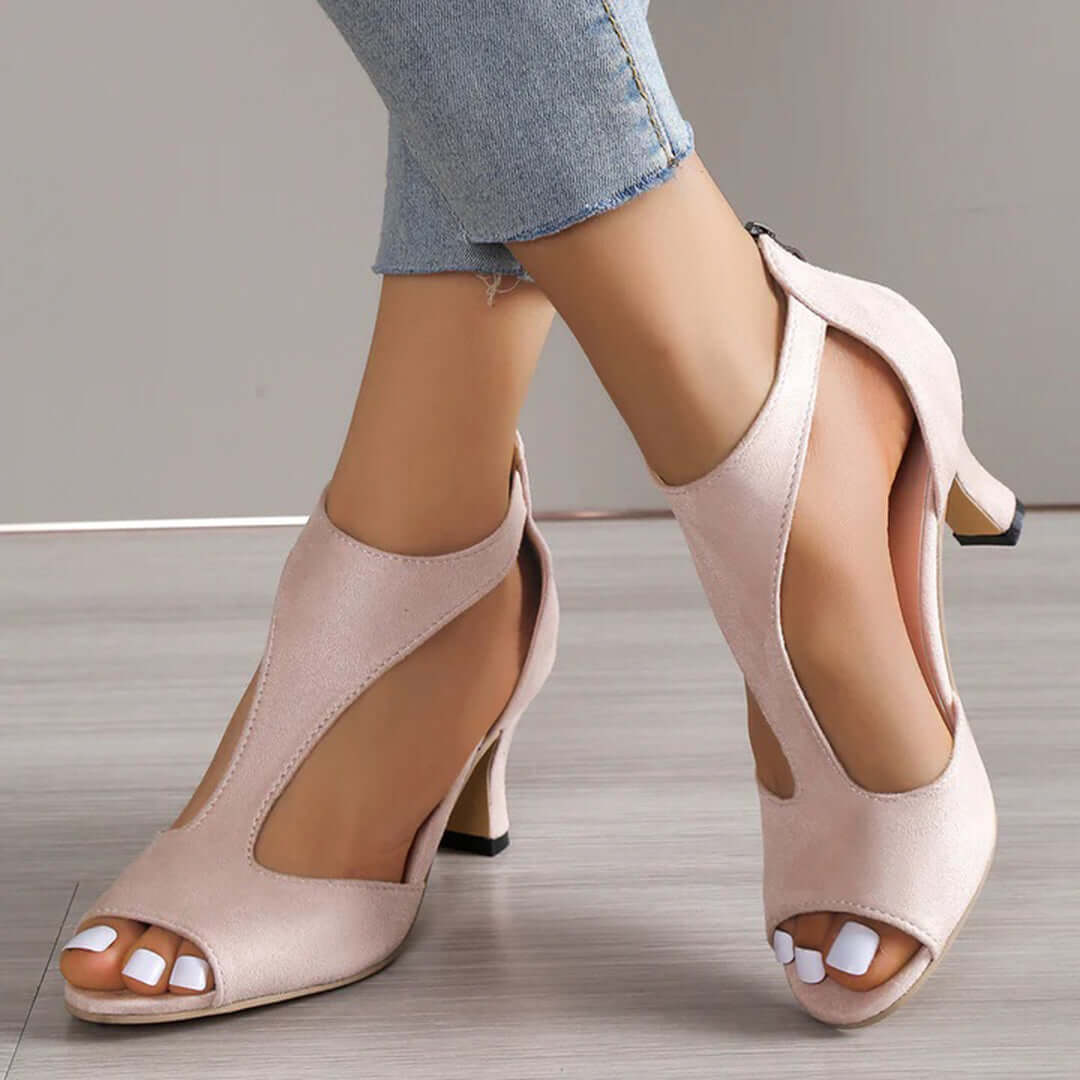 Women's Peep Toe High Heel Sandals with Cutout Detail