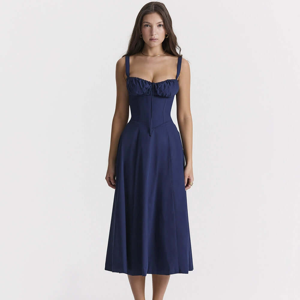 Elegant Corset Midi Dress with Slit