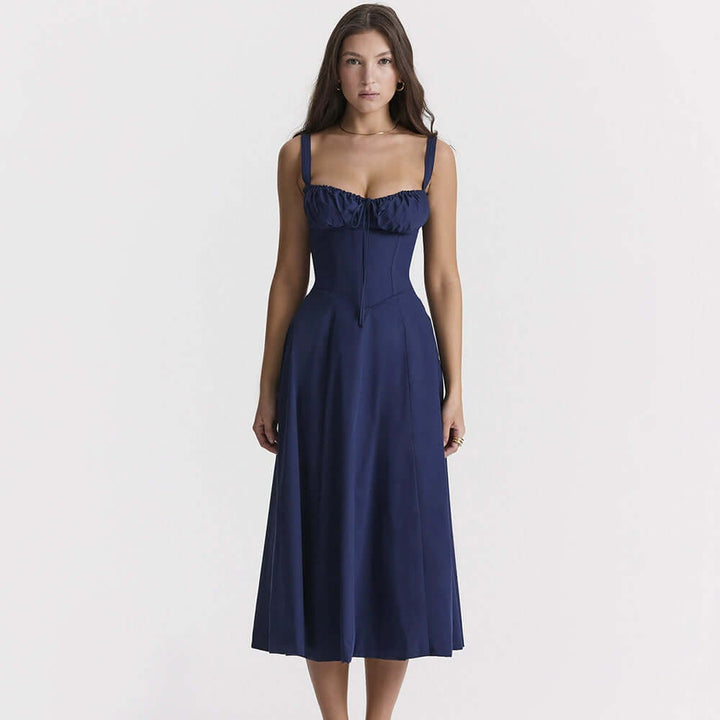 Elegant Corset Midi Dress with Slit