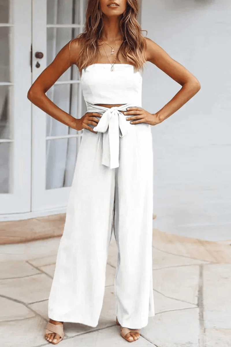 Women's Wide Leg Strapless Jumpsuit with Adjustable Waist